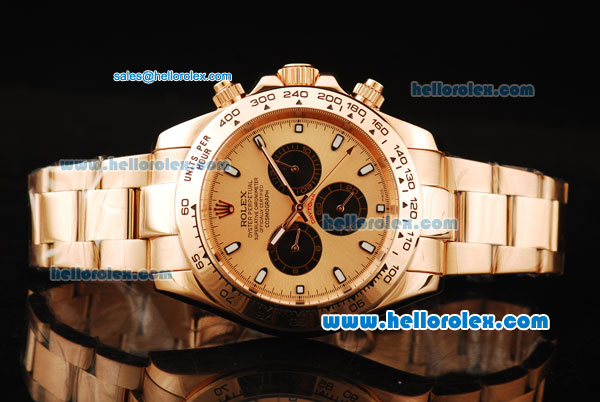 Rolex Daytona II Automatic Movement Gold Case and Strap with Rose Gold Dial and White Markers - Click Image to Close